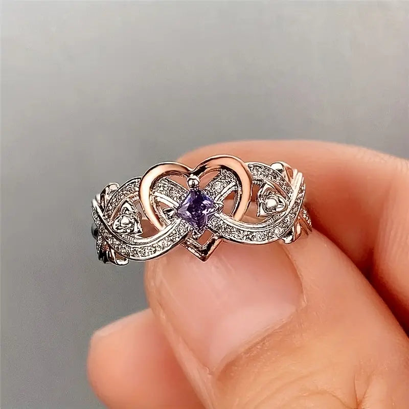 Delicate Purple Sapphire Women's Heart Two-Tone Ring